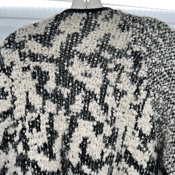 Leshop Women's Knit Cardigan Open Front Nubbed Black/Cream Size M/L - Picture 6 of 9